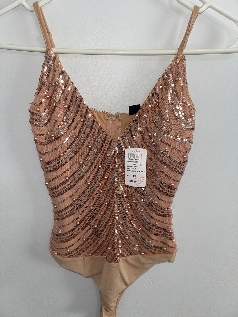 Windsor Rose Gold Sequin V-Neck Bodysuit
